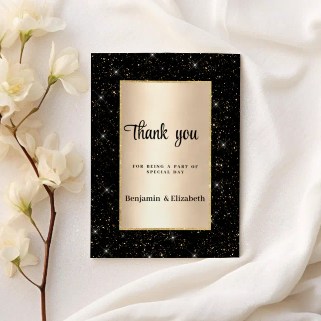 Elegant black gold glitter confetti Thank You Invitation | Zazzle