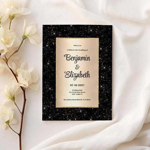 Elegant black gold glitter confetti Wedding Invitation