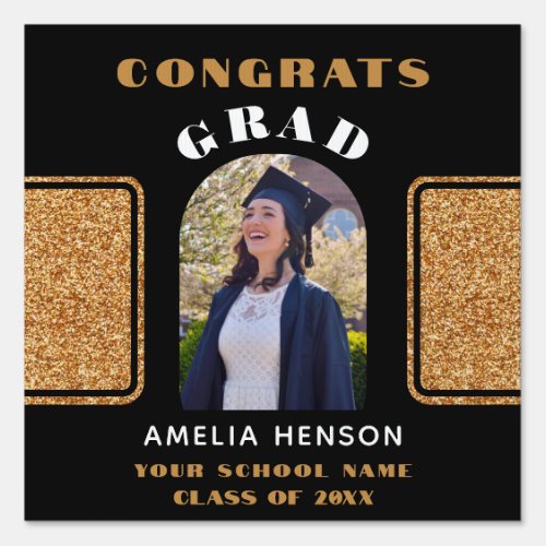 Elegant Black Gold Glitter Congrats Grad Photo Sign