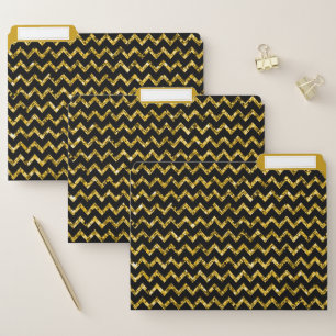 Elegant Black Gold Glitter Decorative Chevron File Folder