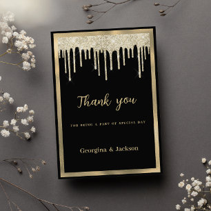 Elegant black gold glitter drips Thank You Invitation
