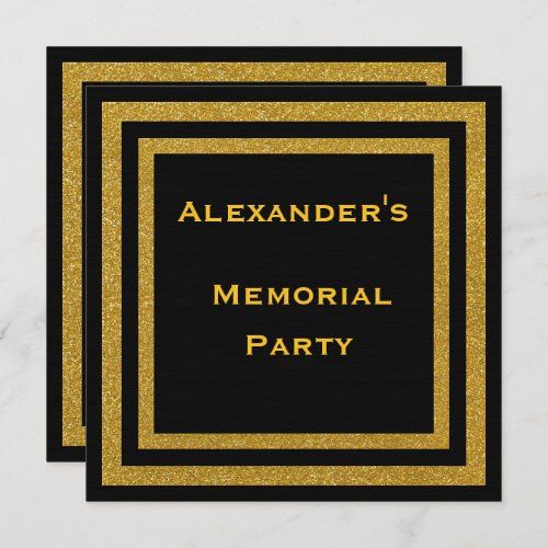 Elegant Black  Gold Glitter Framed Memorial Party Invitation