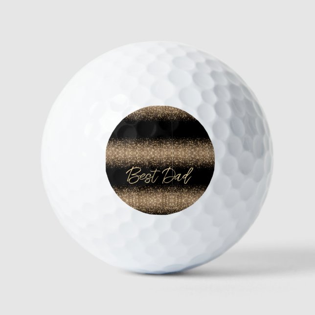 Elegant Black & Gold Glitter gift for Dad Golf Balls (Front)