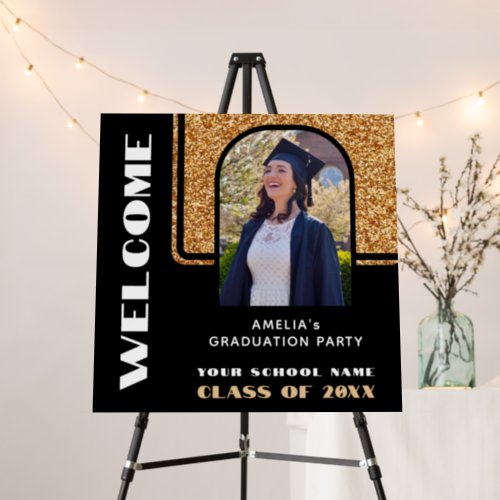 Elegant Black Gold Glitter Graduate Photo Welcome  Foam Board