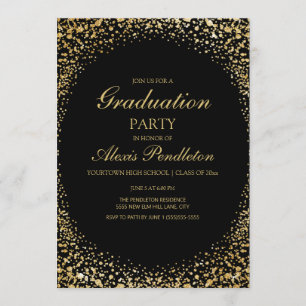 Elegant Black Gold Glitter Graduation Party Invitation