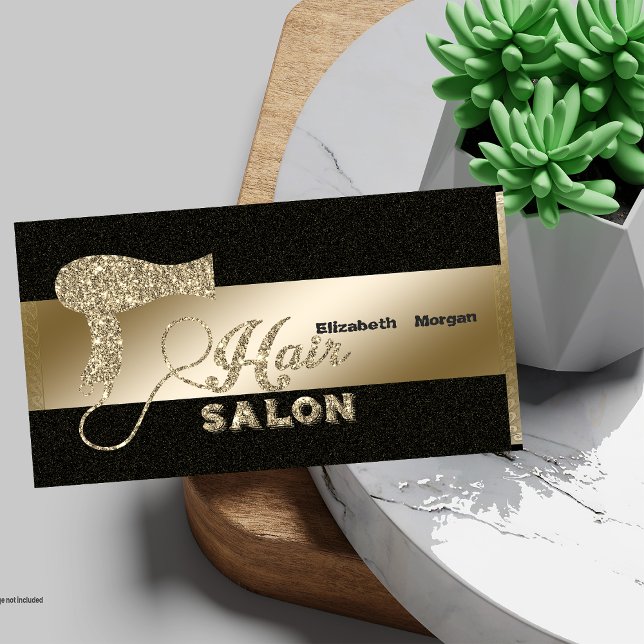 Elegant,Black,Gold Glitter Hairdryer Business Card (Creator Uploaded)