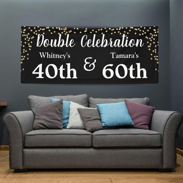 Elegant Black Gold Glitter Joint Adult Birthday Banner (Creator Uploaded)