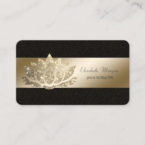 ElegantBlackGold Glitter Lotus Business Card