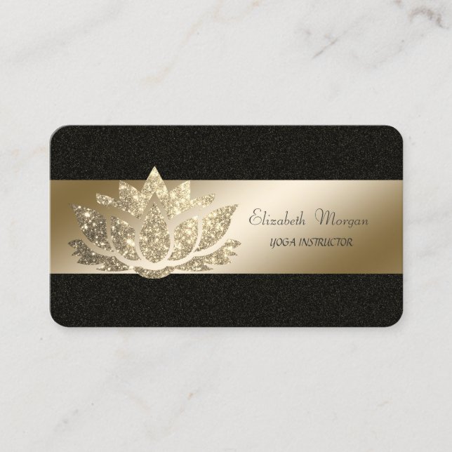 Elegant,Black,Gold Glitter Lotus Business Card (Front)