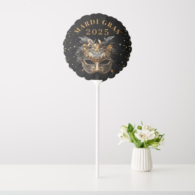 Elegant Black Gold Glitter Mardi Gras 2025 Balloon (In SItu)