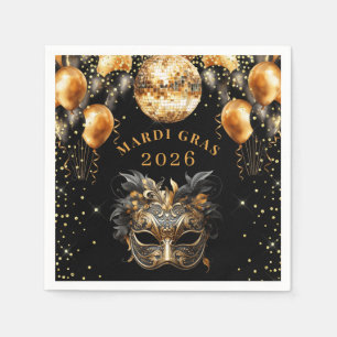 Elegant Black Gold Glitter Mardi Gras 2026 Napkins