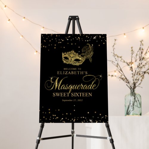 Elegant Black Gold Glitter Masquerade Party Foam Board