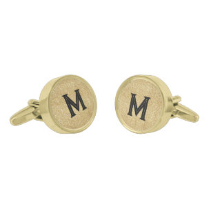 Elegant black gold glitter monogram cufflinks