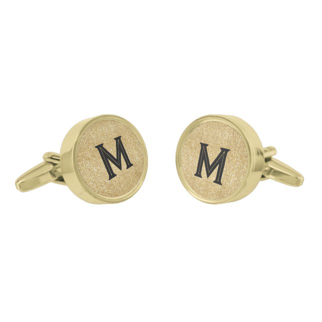 Elegant black gold glitter monogram cufflinks (Angled)