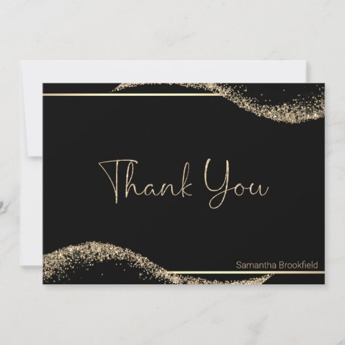 Elegant Black Gold Glitter Personalized Graduation Thank You Card