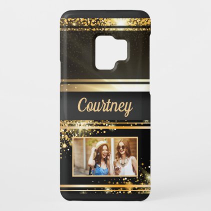 Elegant Black Gold Glitter Personalized Photo Case-Mate Samsung Galaxy S9 Case