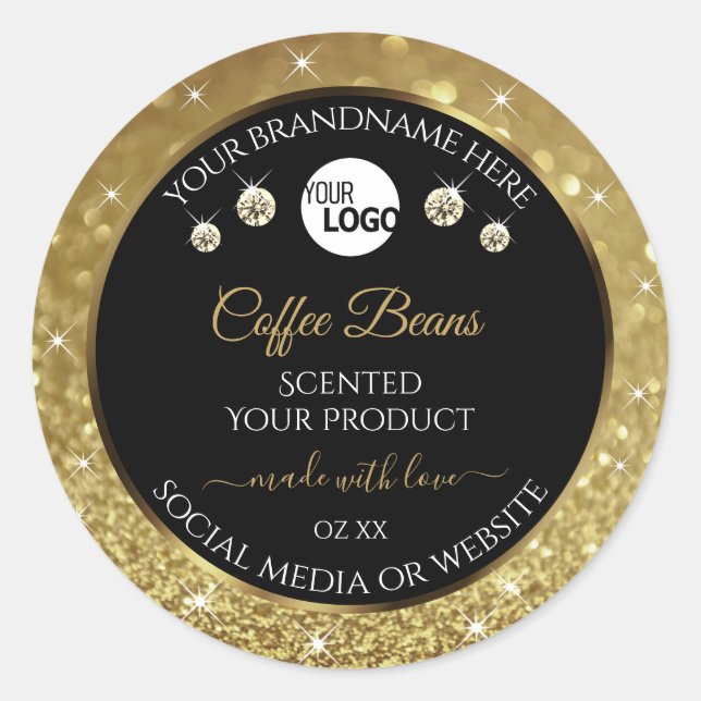 Elegant Black Gold Glitter Product Label with Logo (Front)
