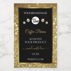 Elegant Black Gold Glitter Product Label with Logo