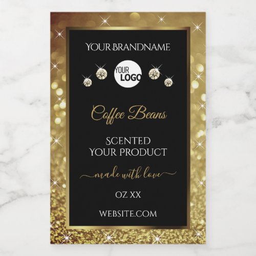 Elegant Black Gold Glitter Product Label with Logo