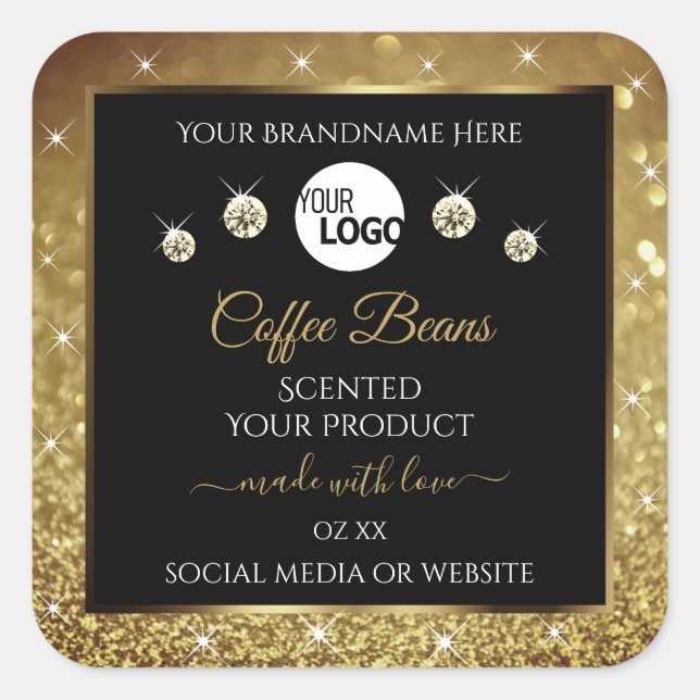 Elegant Black Gold Glitter Product Label with Logo (Front)