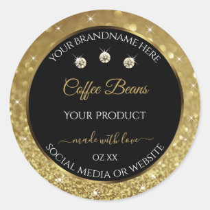 Elegant Black Gold Glitter Product Labels Jewels