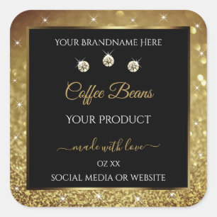 Elegant Black Gold Glitter Product Labels Jewels