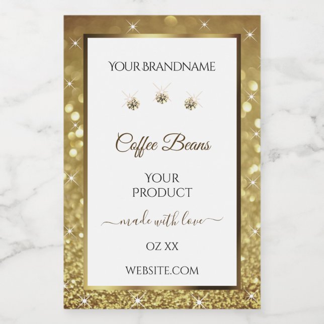Elegant Black Gold Glitter Product Labels Jewels (Single Label)