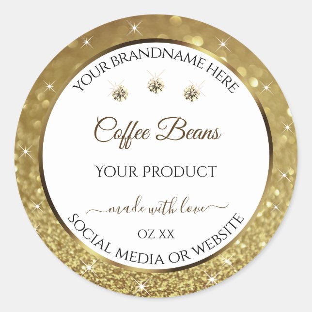 Elegant Black Gold Glitter Product Labels Jewels (Front)