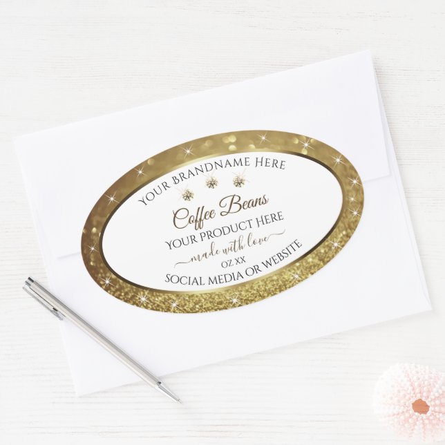 Elegant Black Gold Glitter Product Labels Jewels (Envelope)