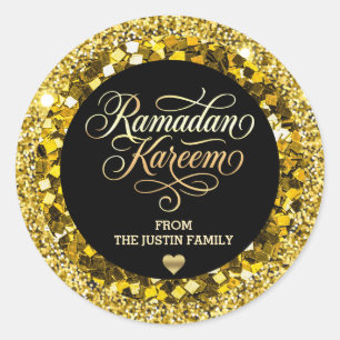 Elegant BLACK Gold Glitter Ramadan Classic Round Sticker