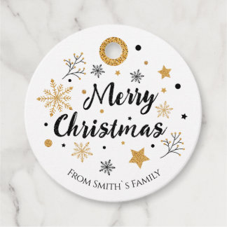Elegant Black Gold Glitter Snowflake Christmas Favor Tags