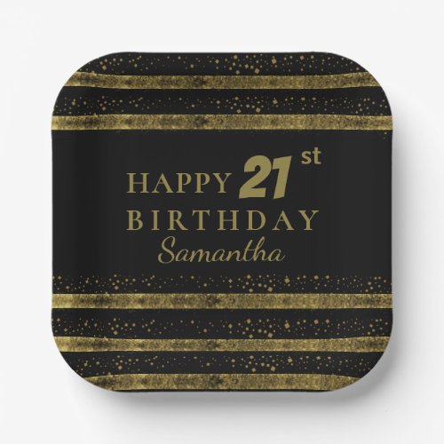 Elegant Black  Gold Glitter Sparkle Birthday Paper Plates