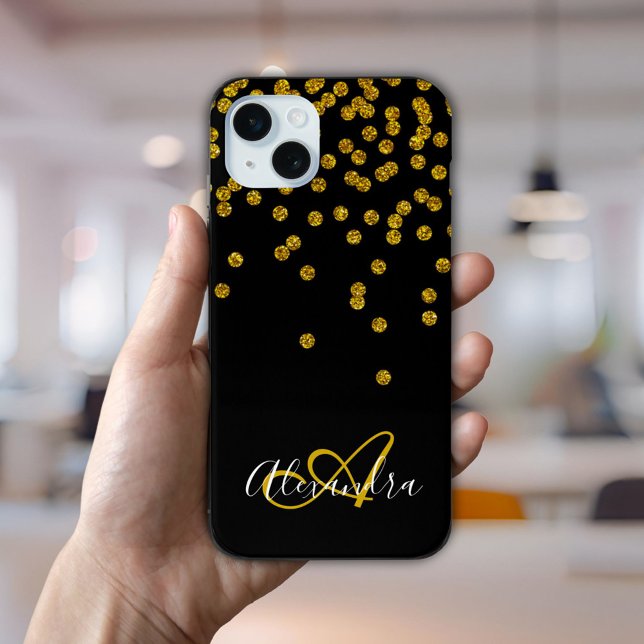Elegant Black Gold Glitter Sparkles Monogram Name  Case-Mate iPhone Case (Elegant Black Gold Glitter Sparkles Monogram Name Case-Mate iPhone Case)