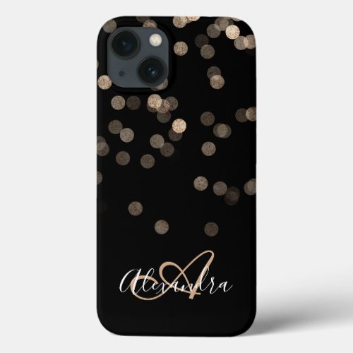 Elegant Black Gold Glitter Sparkles Name Monogram  iPhone 13 Case