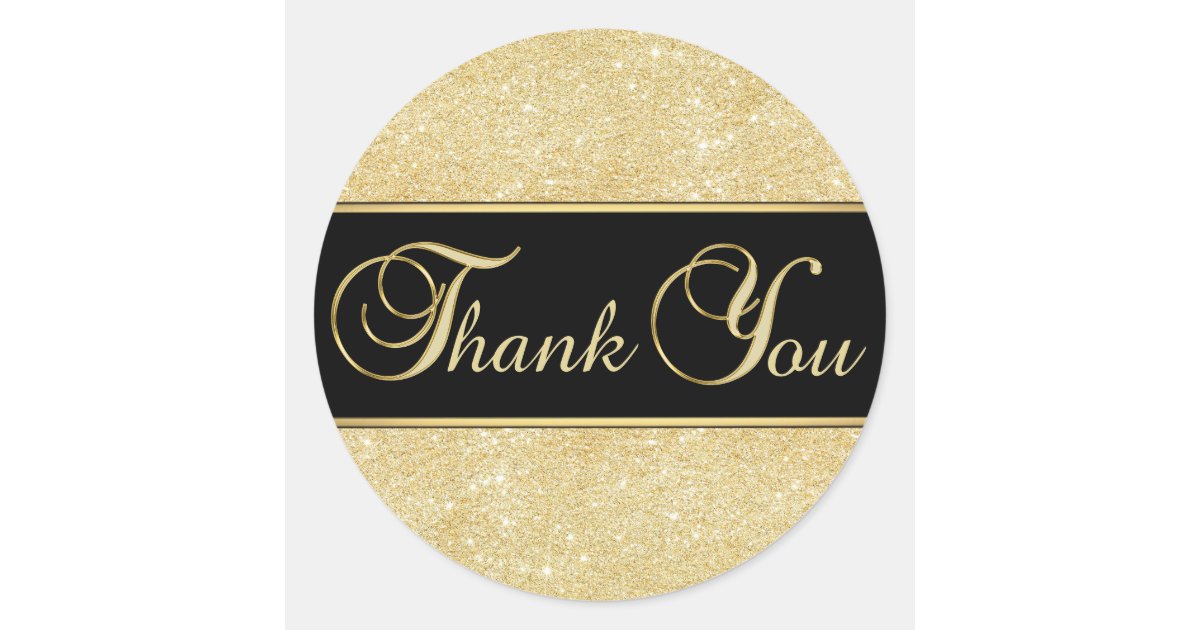Elegant Black Gold Glitter Thank You Classic Round Sticker | Zazzle