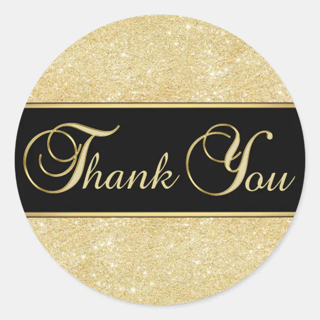 Elegant Black Gold Glitter Thank You Classic Round Sticker | Zazzle