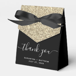Elegant Black Gold Glitter Thank You Wedding Favor Boxes
