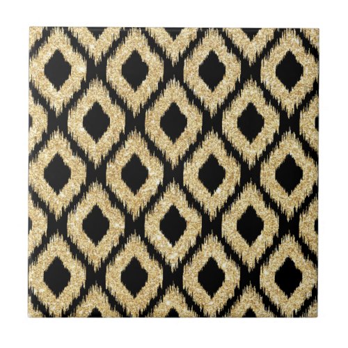 Elegant Black Gold Glitter Tribal Pattern Ceramic Tile