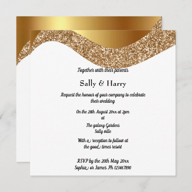 ELEGANT BLACK GOLD GLITTER WAVE  INVITATION (Front/Back)