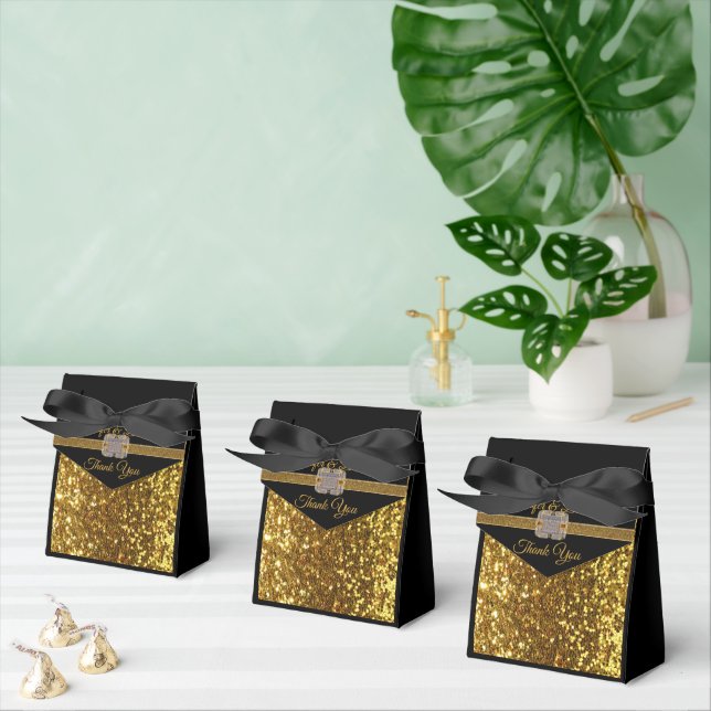 Elegant Black Gold Glitterr Brooch  Favor Boxes (Multiple)