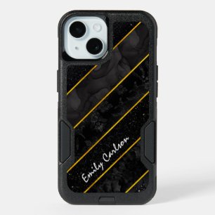 Elegant black gold glittery geometric otterbox iPhone 15 case