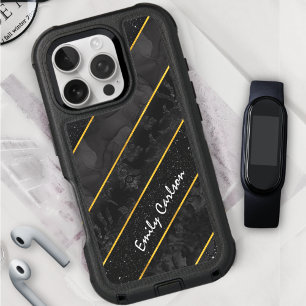 Elegant black gold glittery geometric iPhone 16 pro case