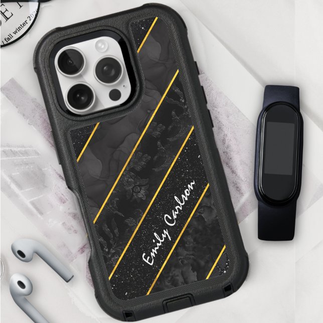 Elegant black gold glittery geometric otterbox iPhone case (Creator Uploaded)