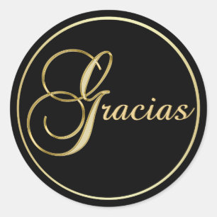 Elegant Black Gold GRACIAS Envelope Favor Classic Round Sticker