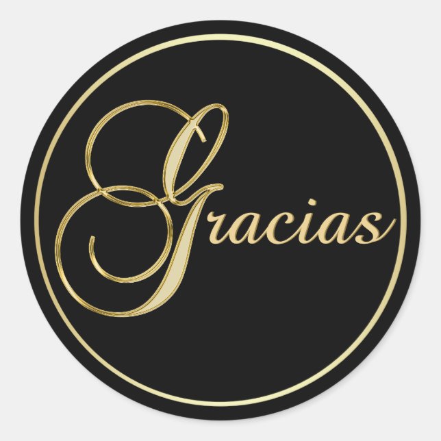 Elegant Black Gold GRACIAS Envelope Favor Classic Round Sticker (Front)