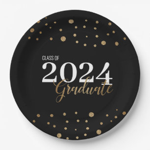 Elegant Black Gold Grad Class of 2024 Graduate  Paper Plates