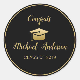 Elegant Black | Gold Graduate Cap Graduation Class Classic Round Sticker
