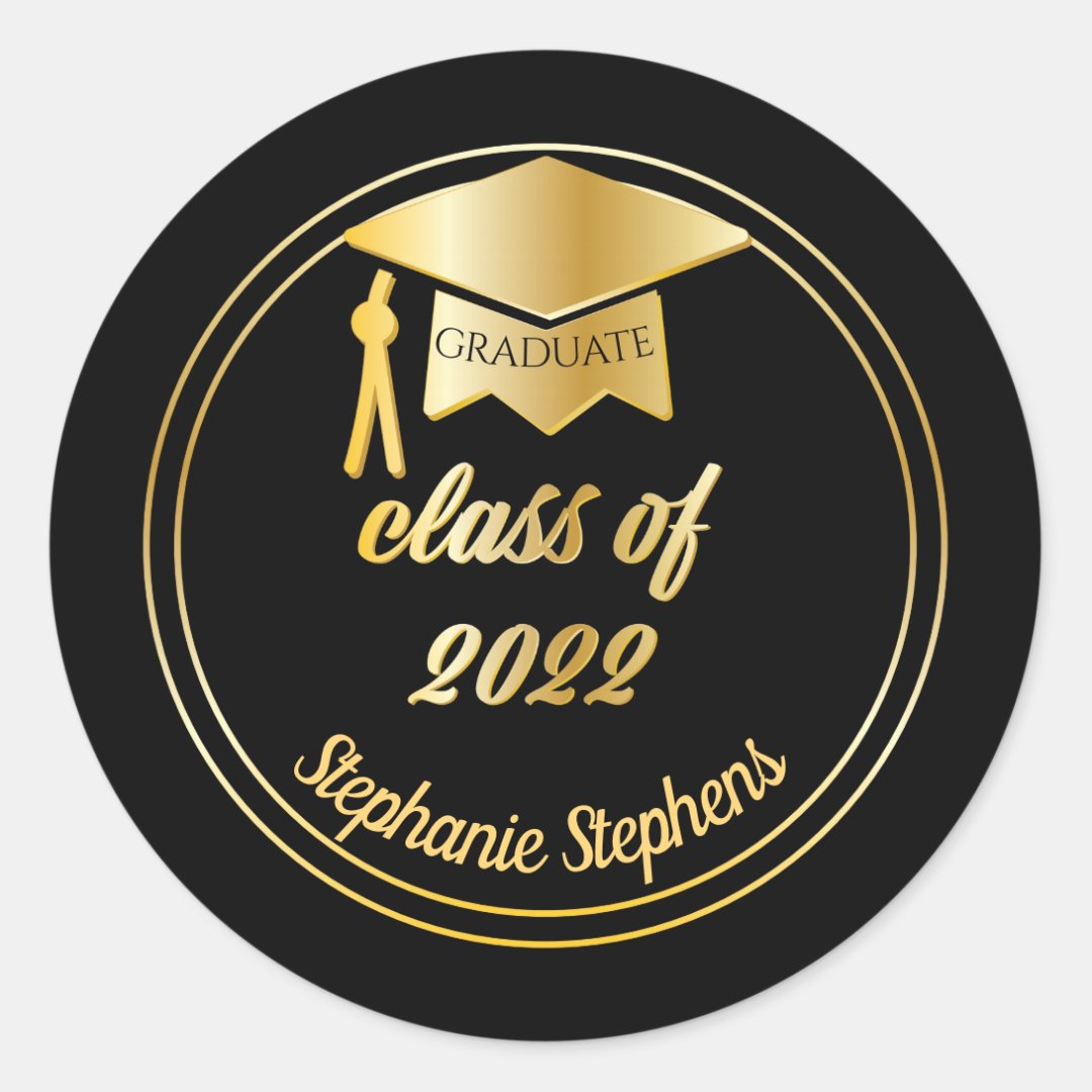 Elegant Black | Gold Graduate Cap Graduation Classic Round Sticker | Zazzle