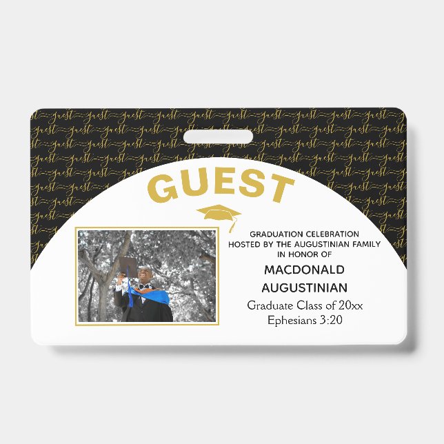Elegant Black Gold Graduate Guest Badge (Front)