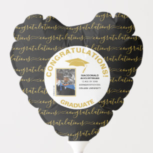 Elegant Black Gold Graduate Photo Balloon